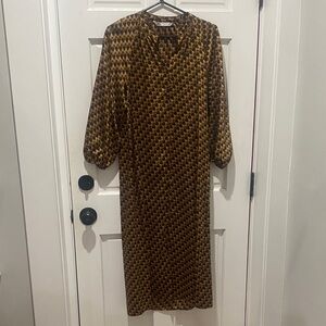 Zara Geometric Brown Long Sleeve Dress